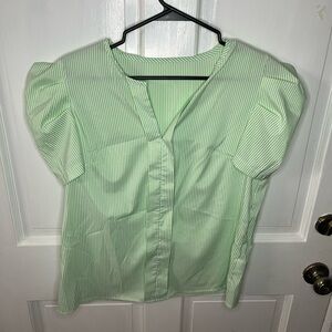 Green Striped Seersucker Women's Top